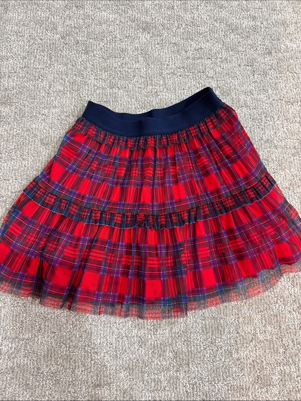 Vineyard Vines Red Plaid Circle Skirt with Navy Waistband